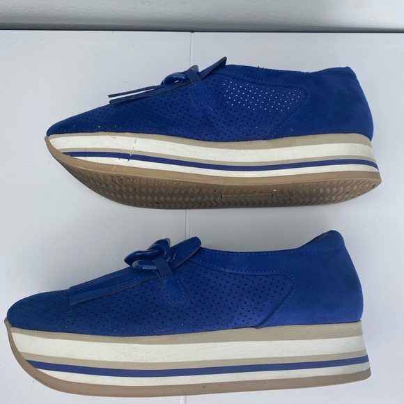 Crown & Ivy Agean Sea Blue Women's Platform Sneakers w Gold Hardware - Picture 5 of 7